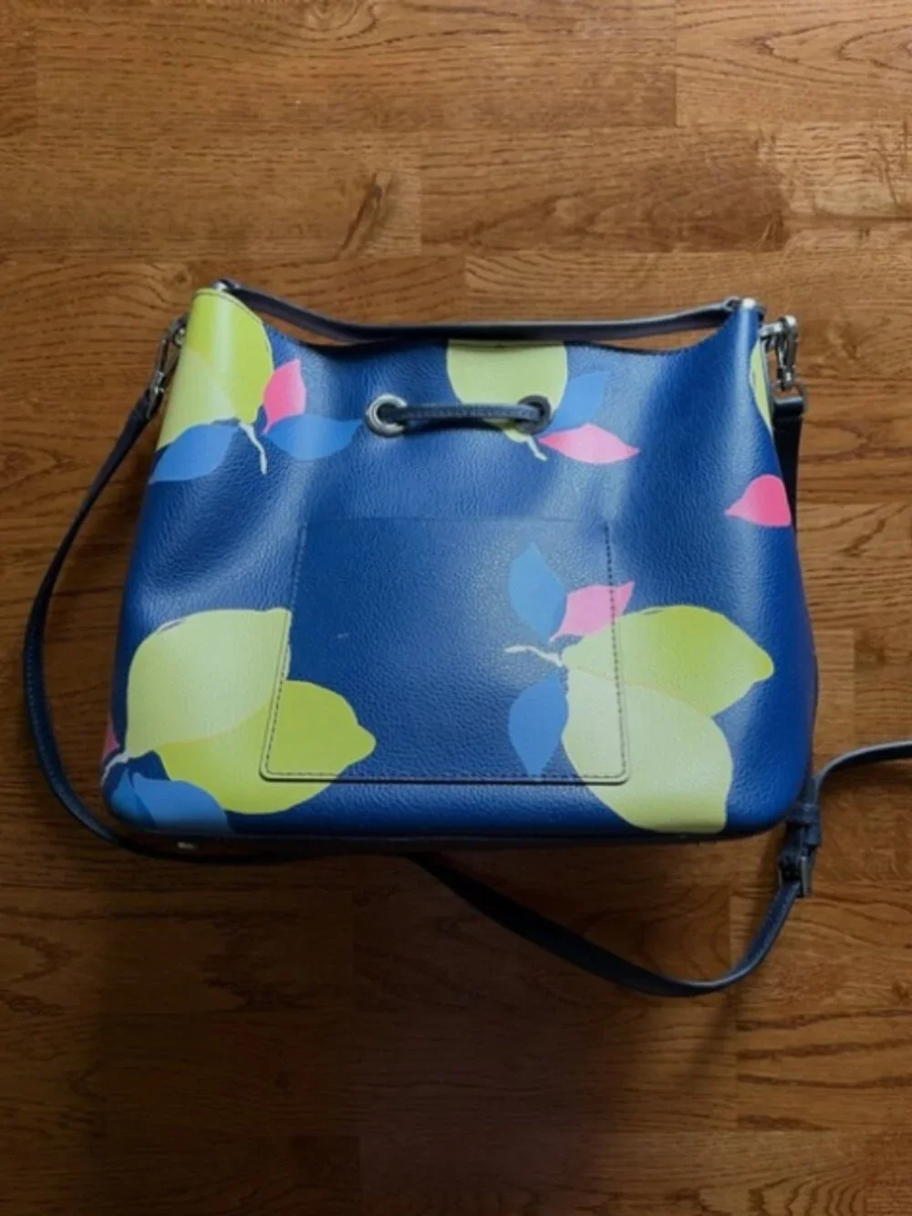 Kate Spade New York Eva Lemon Zest Tote Bag Large Bucket Leather Blue Yellow